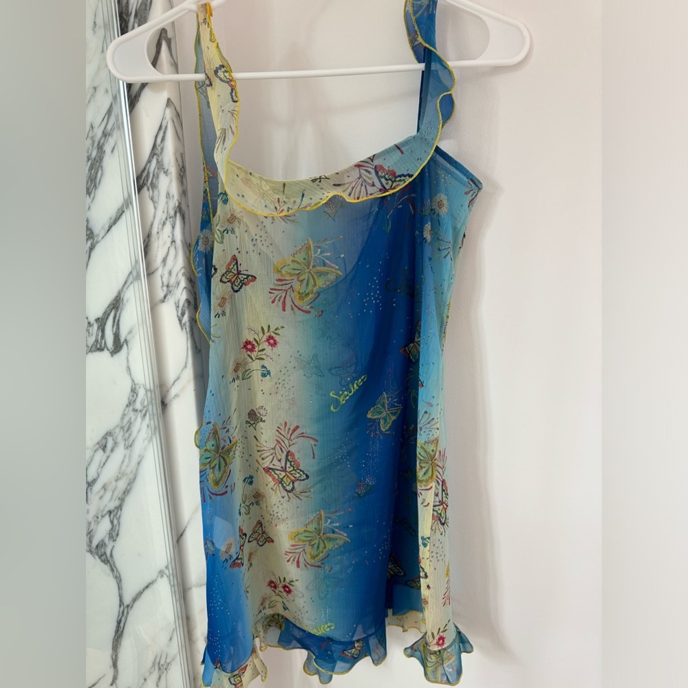 NWOT Siedres butterfly sheer mini dress one shoulder size 38FR (6US)